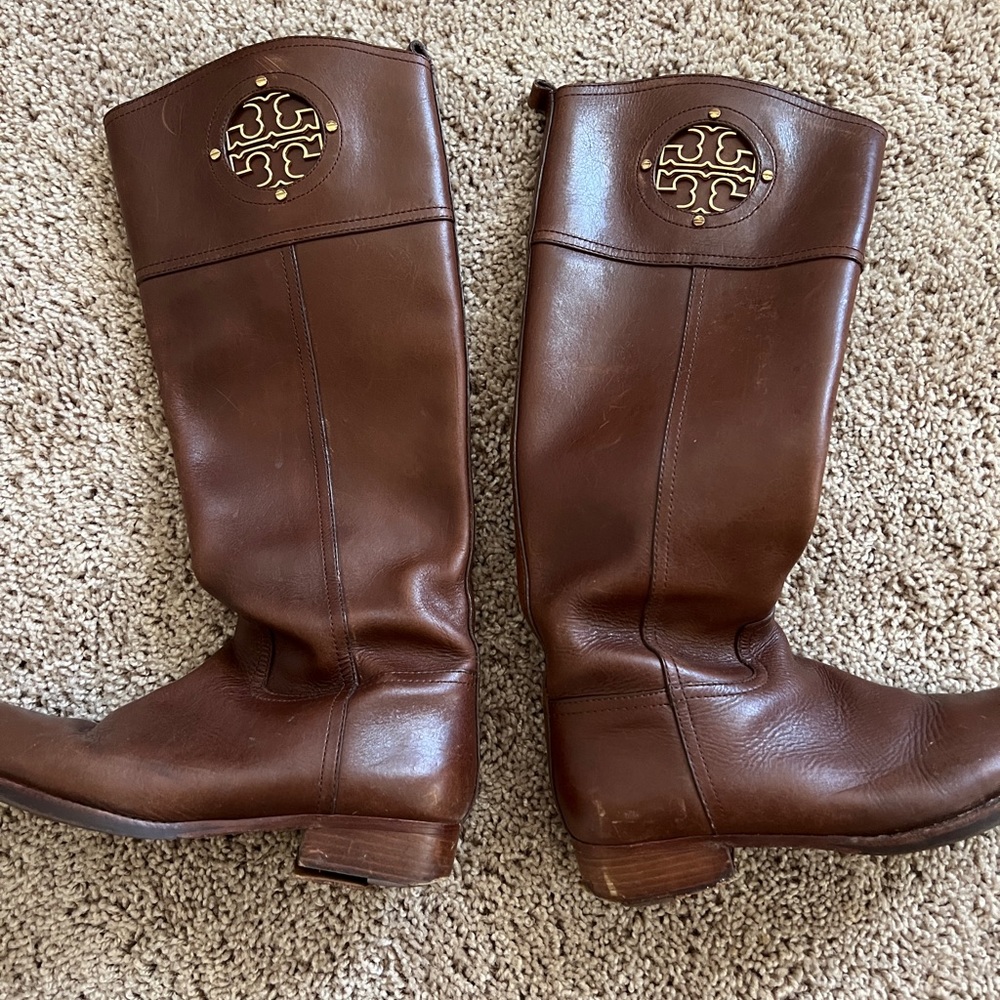 Tory Burch brown leather riding boots